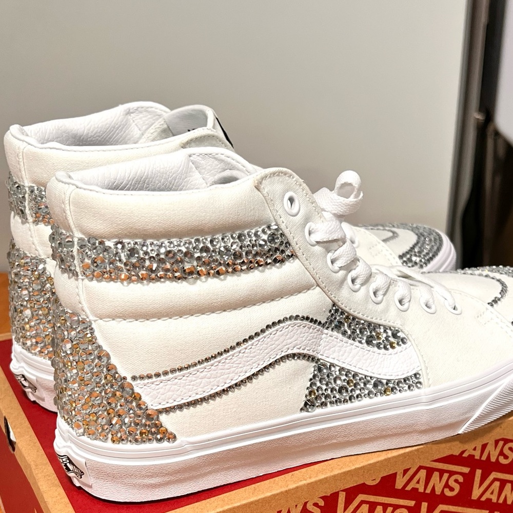 White, high top, Rhinestone Vans - Picture 4 of 6